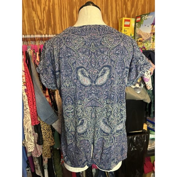 Lucky Brand Blouse Top Lightweight V-Neck Blue Boho Paisley Sz L Paisley - Picture 6 of 9